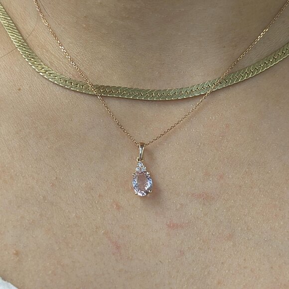 1ct Morganite Pendant in 14K Solid Gold with Natural Diamond Accents - Picture 3 of 8